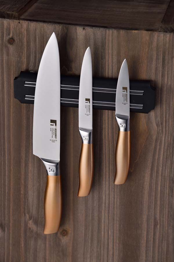 Комплект 3 ножа с магнитна стойка Bergner Copper
