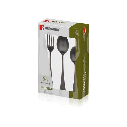 Комплект прибори за хранене Bergner Munich 24 части черен мат